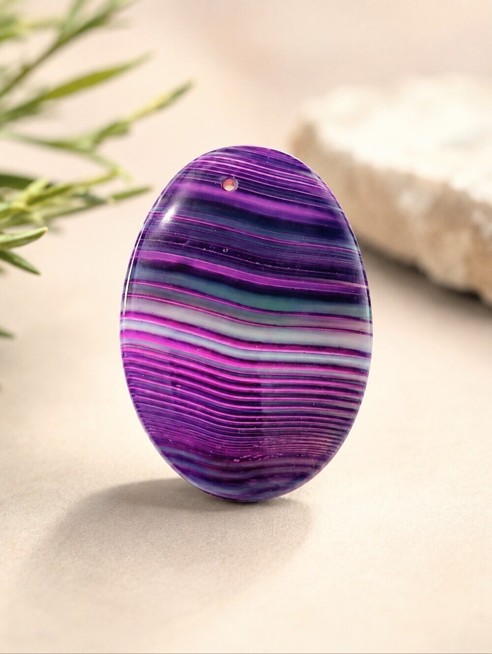 Purple Striped Agate Oval Gemstone Pendant - Jewelry Making Supplies